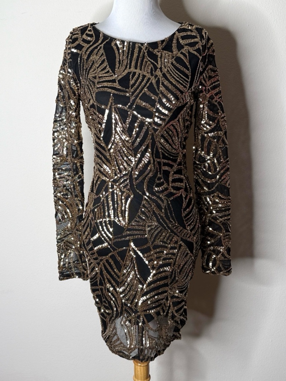 Banjul Gold Sequin Art Deco Pattern Mini Dress